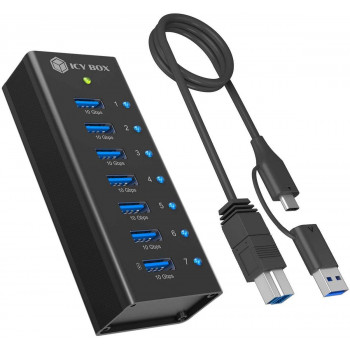 ICY BOX IB-AC618a 7-porti USB 3.2 Gen 2 jaotur, alumiinium, 12 V