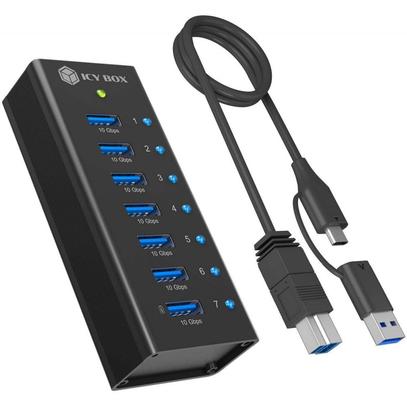 ICY BOX IB-AC618a 7-porti USB 3.2 Gen 2 jaotur, alumiinium, 12 V