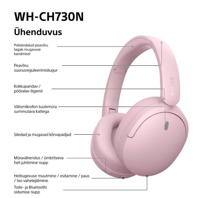 Sony WH-CH730N Bluetooth-kõrvaklapid mikrofoniga, roosa