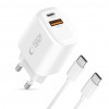 Tech-Protect NCA20 USB-A / USB-C seinalaadija PD 20W / QC3.0 USB-C / USB-C kaabliga 100 cm, valge