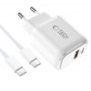 Tech-Protect NCA20 USB-A / USB-C seinalaadija PD 20W / QC3.0 USB-C / USB-C kaabliga 100 cm, valge