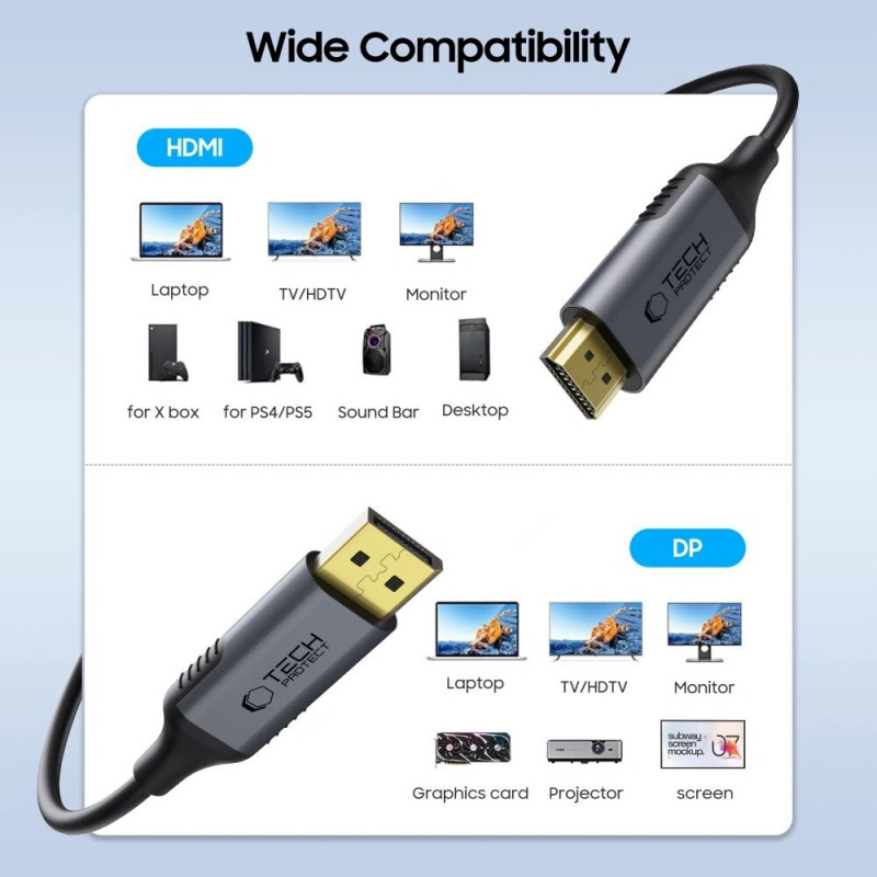 Tech-Protect UltraBoost DisplayPort / HDMI 2.0 kaabel, 4K 60 Hz, 200 cm, must