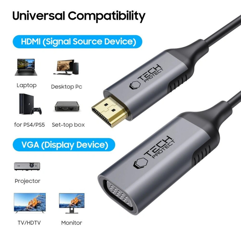 Tech-Protect UltraBoost HDMI / VGA adapter, FHD 1920 x 1080, 60Hz, must