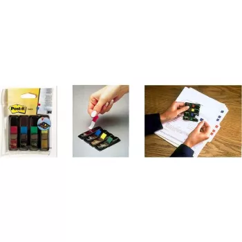 3M Post-it Index Mini leheküljemarkerite jaotur, 12 x 43 mm, 4 värvi x 35 markerit