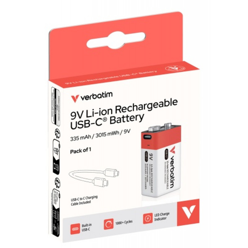 Verbatim 30251 USB-C laetav aku Li-ion 9V 335 mAh (1 tk)