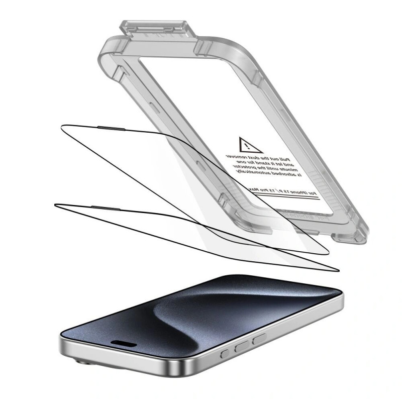 Tech-Protect Quick Set+ karastatud klaas Apple iPhone 15 Pro jaoks (2 tk), must