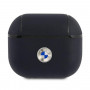 BMW BMA3SSLNA ehtsast nahast hõbedase logoga ümbris Apple AirPods 3-le, tumesinine