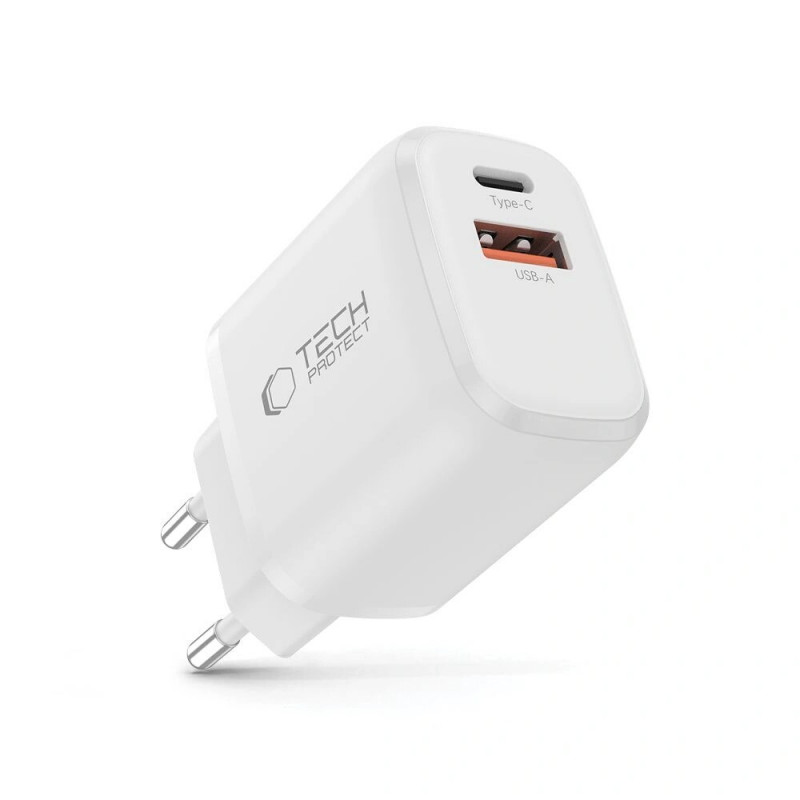 Tech-Protect NCA20 USB-A, USB-C seinalaadija PD 20W / QC3.0, valge