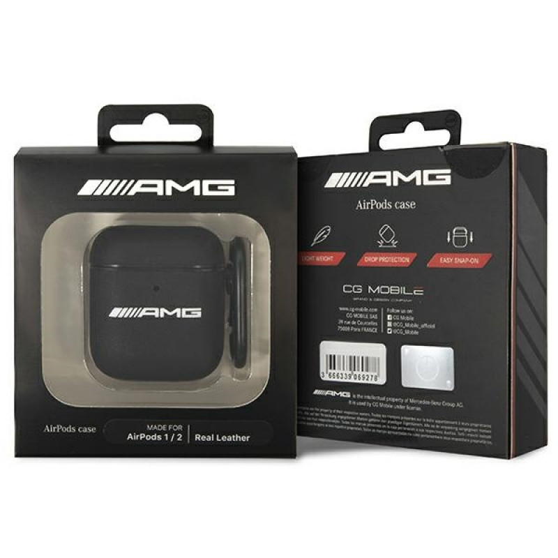 Mercedes-AMG AMA2SLWK nahast suure logoga ümbris Apple AirPods 1/2 jaoks, must