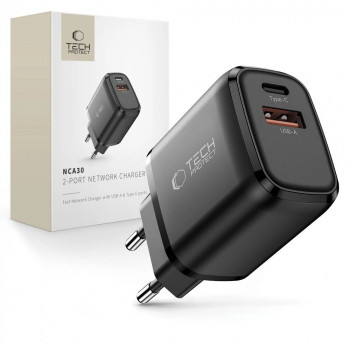 Tech-Protect NCA30 USB-A, USB-C seinalaadija PD 30W / QC3.0, must
