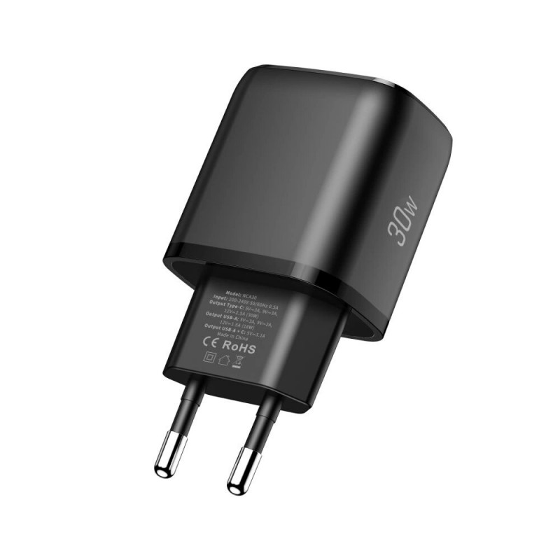 Tech-Protect NCA30 USB-A, USB-C seinalaadija PD 30W / QC3.0, must
