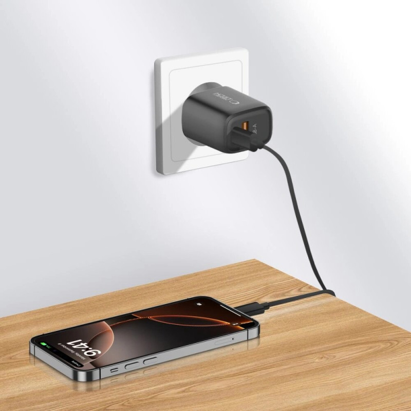 Tech-Protect NCA30 USB-A, USB-C seinalaadija PD 30W / QC3.0, must