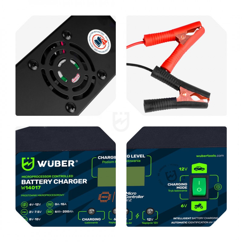 Wuber W14017 mikroprotsessoriga akulaadija, 6-12 V, 15 A