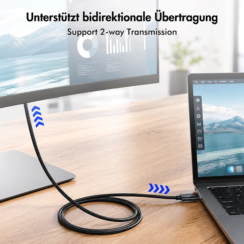 LogiLink CUA0121 USB 3.2 Gen2 Type-C kaabel, C/M – DP/M, kahesuunaline, 8K/60 Hz, metall, must, 3 m