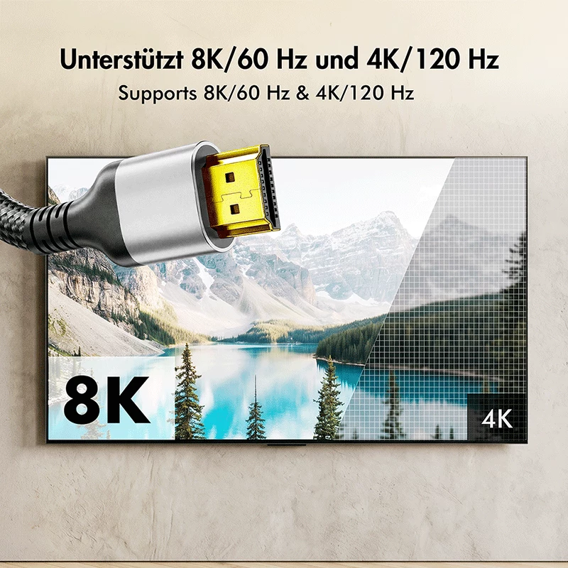 LogiLink CH0121 HDMI-kaabel, A/M–A/M, 8K/60 Hz, 48 Gbps, metall, nailon, must/hall, 1 m
