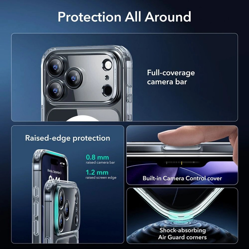ESR Classic Hybrid MagSafe ümbris karastatud klaasiga Apple iPhone 17 Pro Max jaoks, läbipaistev