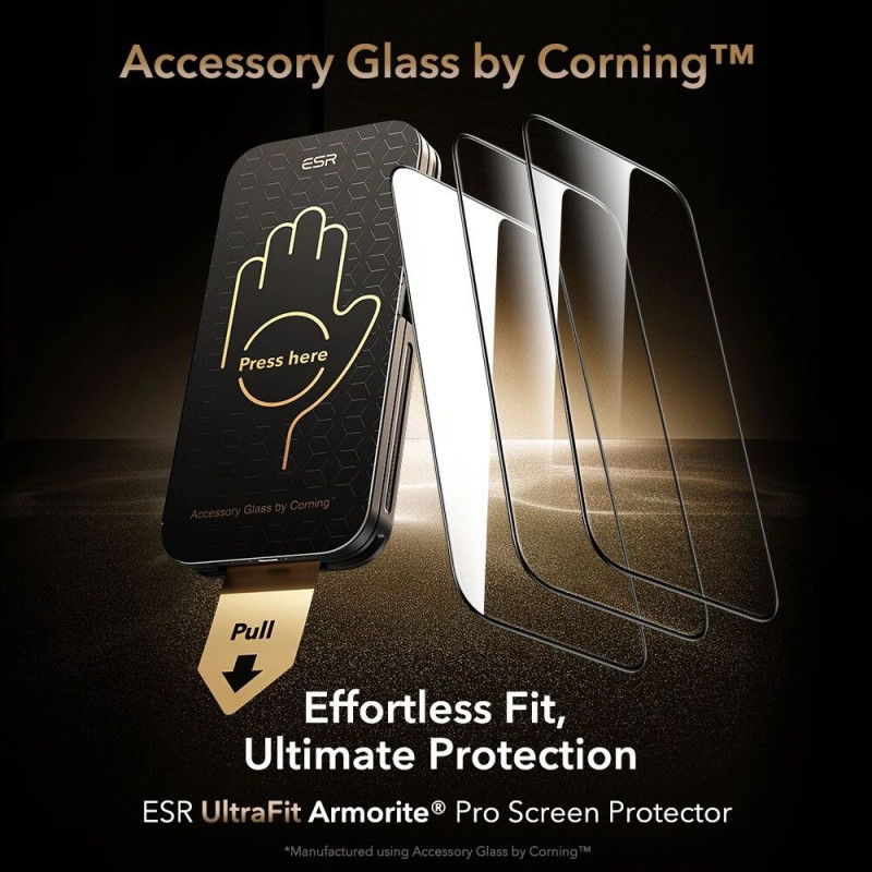 ESR UltraFit Armorite Pro karastatud klaas Apple iPhone 16 Pro / 17 jaoks, läbipaistev, Glass by Corning (ESR926)