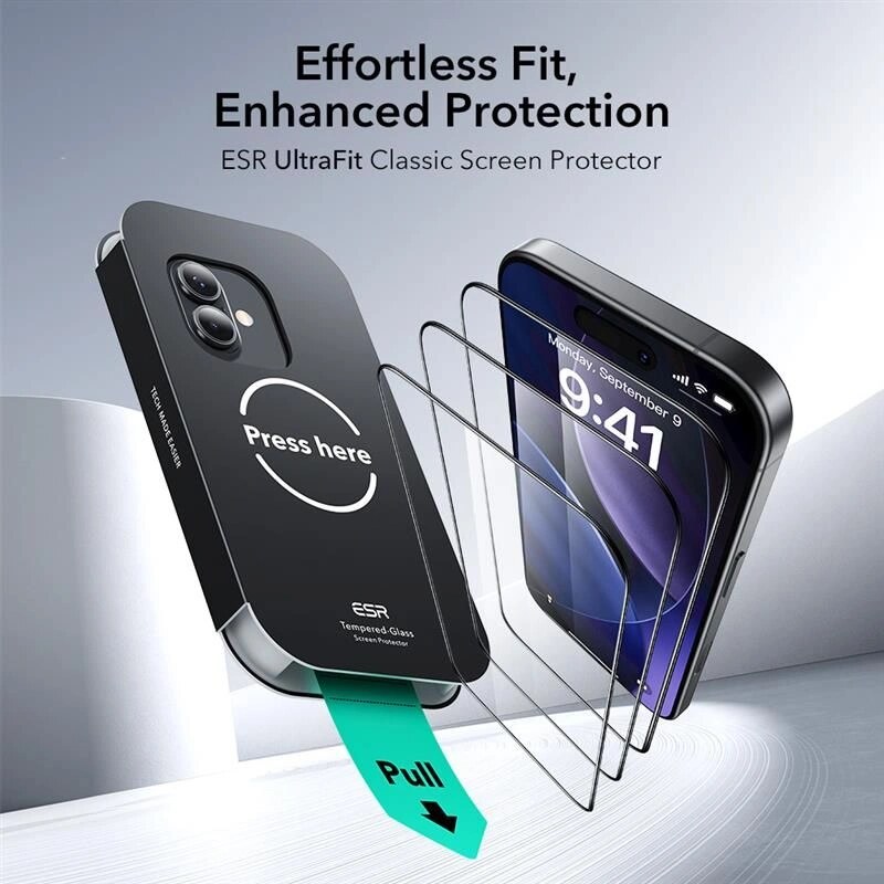 ESR UltraFit karastatud klaas Apple iPhone 16 Pro / 17 jaoks, läbipaistev (2 tk) (ESR922)