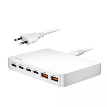 LogiLink PA0418 USB-A/C lauaadapter, 100 W, GaN, 6 porti, 2x USB-A (QC), 4x USB-C (PD), valge