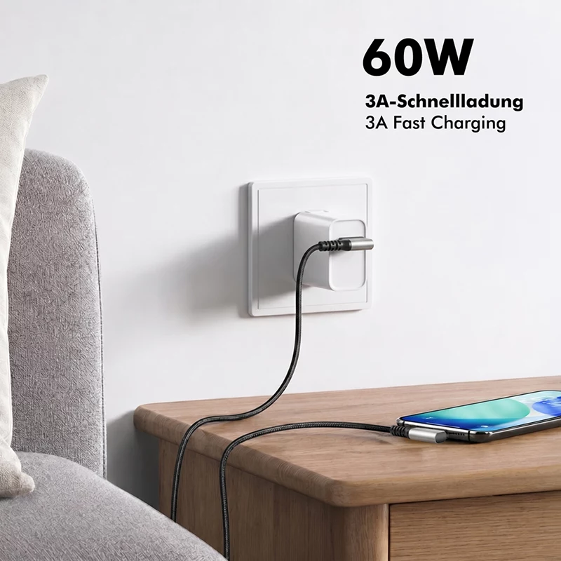 LogiLink CU0470 USB 3.2 Gen1 Type-C kaabel, A/M 90° kuni C/M 90°, 5 Gbps, 60W, metall, hõbedane/must, 0,5 m