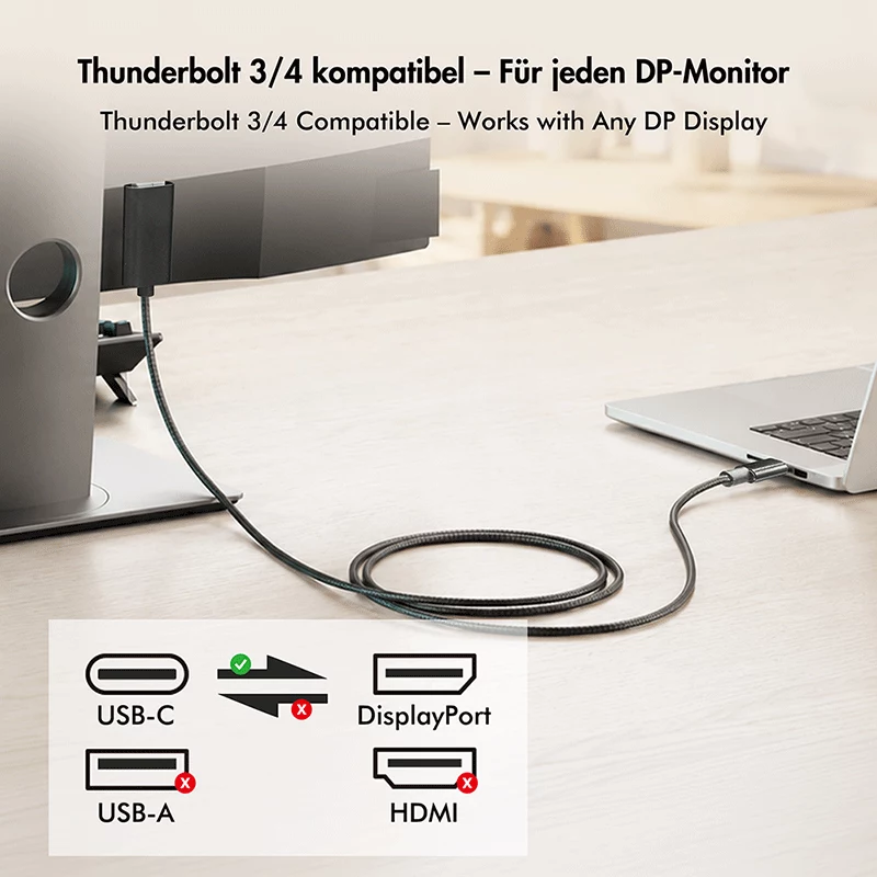 Logilink CUA0132 USB 3.2 Gen2 Type-C kaabel, C/M – DP/M, 8K/60 Hz, nailon, metall, must, 3 m