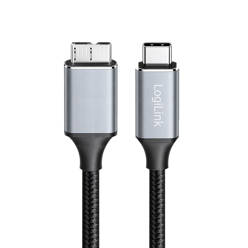 Logilink CU0198 USB 3.2 Gen1 Type-C kaabel, C/M – Micro-USB/M, 5 Gbps, nailon, metall, must/hõbedane, 1 m