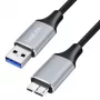 Logilink CU0291 USB 3.0 kaabel, A/M – Micro-USB/M, 5 Gbps, nailon, metall, must/hõbedane, 2 m