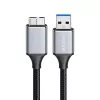 Logilink CU0291 USB 3.0 kaabel, A/M – Micro-USB/M, 5 Gbps, nailon, metall, must/hõbedane, 2 m