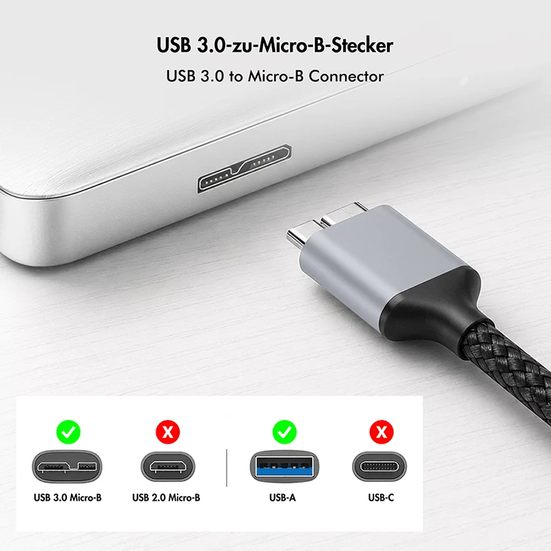 Logilink CU0291 USB 3.0 kaabel, A/M – Micro-USB/M, 5 Gbps, nailon, metall, must/hõbedane, 2 m