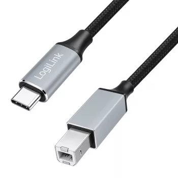 Logilink CU0515 USB 2.0 Type-C kaabel, C/M – B/M, 480 Mbps, nailon, metall, must/hõbedane, 2 m