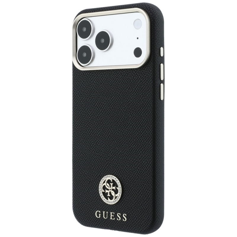 Guess GUE005537-0 Grained Round Strass Logo MagSafe ümbris Apple iPhone 18 Pro Max / 17 Pro Max jaoks, must