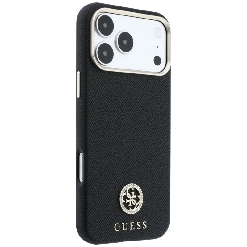 Guess GUE005537-0 Grained Round Strass Logo MagSafe ümbris Apple iPhone 18 Pro Max / 17 Pro Max jaoks, must