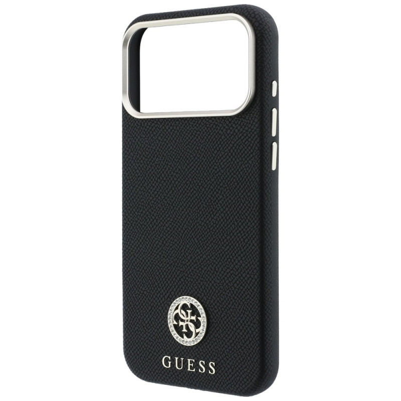 Guess GUE005537-0 Grained Round Strass Logo MagSafe ümbris Apple iPhone 18 Pro Max / 17 Pro Max jaoks, must