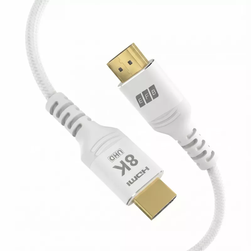 EFB Elektronik HDMI-21-00013 HDMI-kaabel Ultra High Speed, 8K60Hz, 48 Gbit/s, 5 m, valge, ühilduv HDMI 2.1/2.0-ga