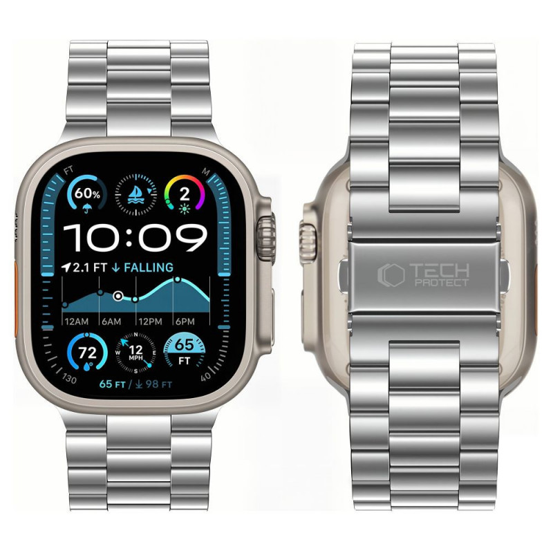 Tech-Protect Stainless roostevabast terasest rihm kellale Apple Watch 8 / 9 / 10 / 11 / 12 / SE / Ultra (44 / 45 / 46 / 49 mm), hõbedane