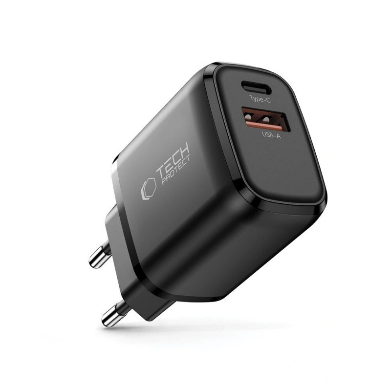 Tech-Protect NCA20 USB-A / USB-C seinalaadija PD 20W / QC3.0, must