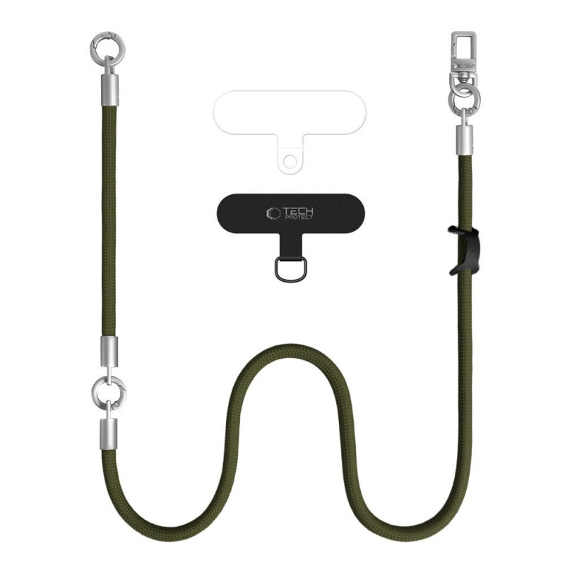 Tech-Protect C10S Rope Crossbody & Wrist telefonirihmade komplekt, oliivroheline/titaan