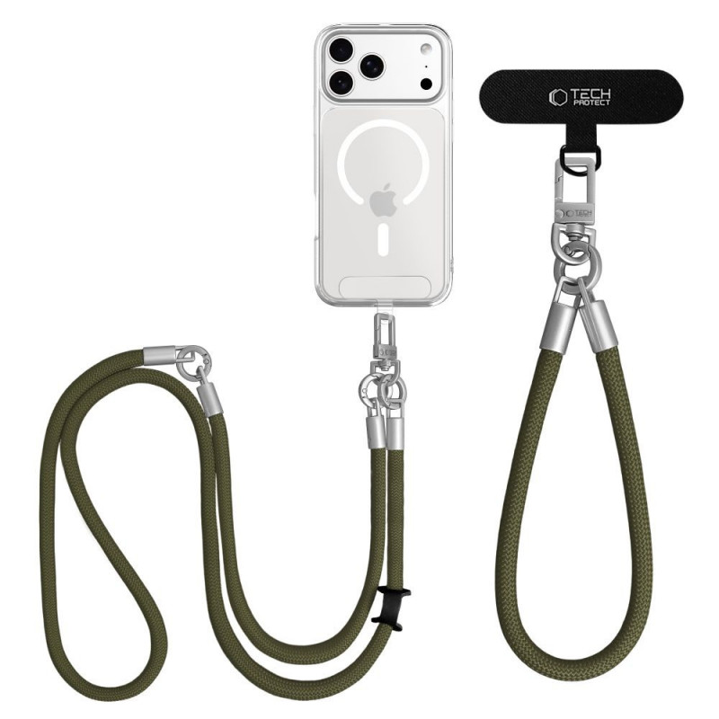 Tech-Protect C10S Rope Crossbody & Wrist telefonirihmade komplekt, oliivroheline/titaan