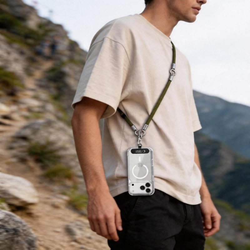 Tech-Protect C10S Rope Crossbody & Wrist telefonirihmade komplekt, oliivroheline/titaan