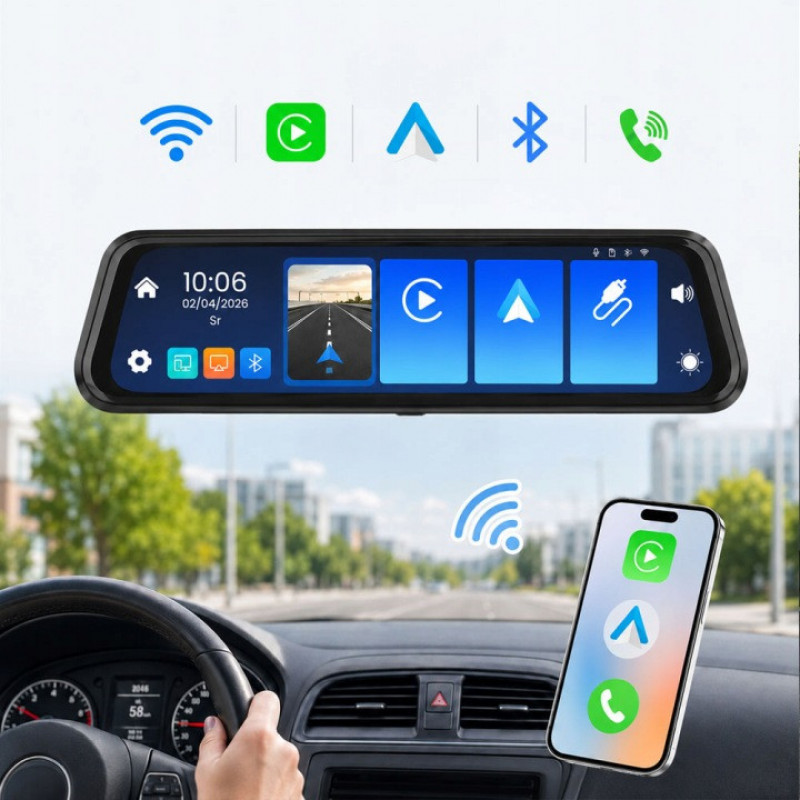 ORLLO Autoplay PRO 4K esi- ja tagakaameraga autokaamera, GPS, Wi-Fi