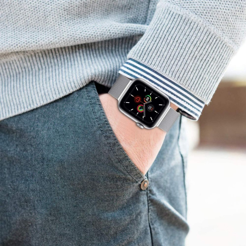 Tech-Protect MilaneseBand Apple Watch 4/5/6/7/SE 44/45 mm roostevabast terasest käevõru, hõbedane