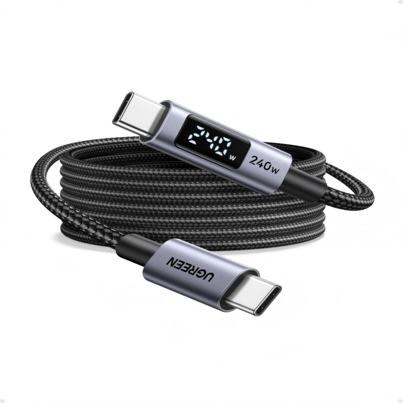 Ugreen L530 USB-C – USB-C kaabel, PD 240 W, 480 Mbps, ekraaniga, 2 m, must