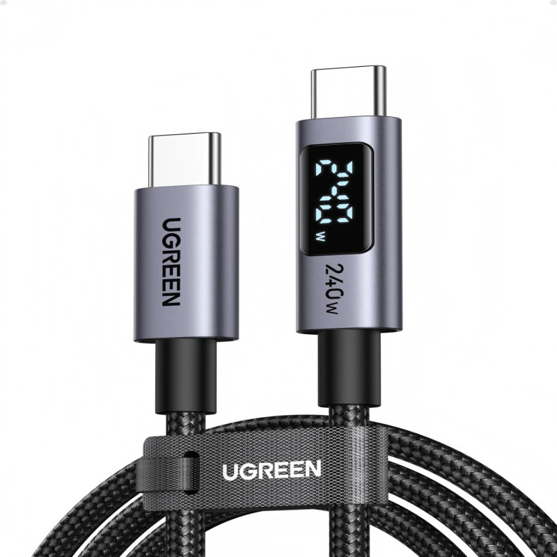 Ugreen L530 USB-C – USB-C kaabel, PD 240 W, 480 Mbps, ekraaniga, 2 m, must