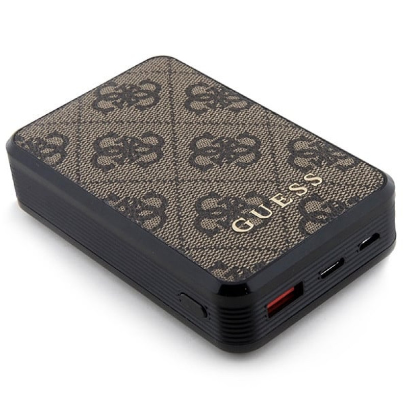 Guess GUPB10DP4GEGW kaasaskantav akupank 10000 mAh, 18 W, 4G Leather Metal Logo, pruun
