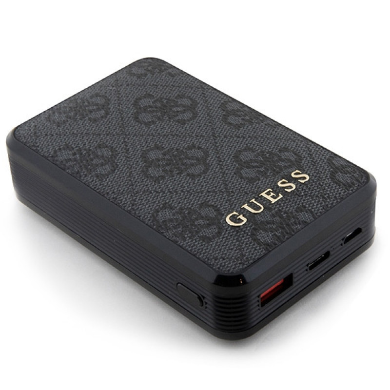 Guess GUPB10DP4GEGK kaasaskantav akupank 10000 mAh, 18 W, 4G Leather Metal Logo, must