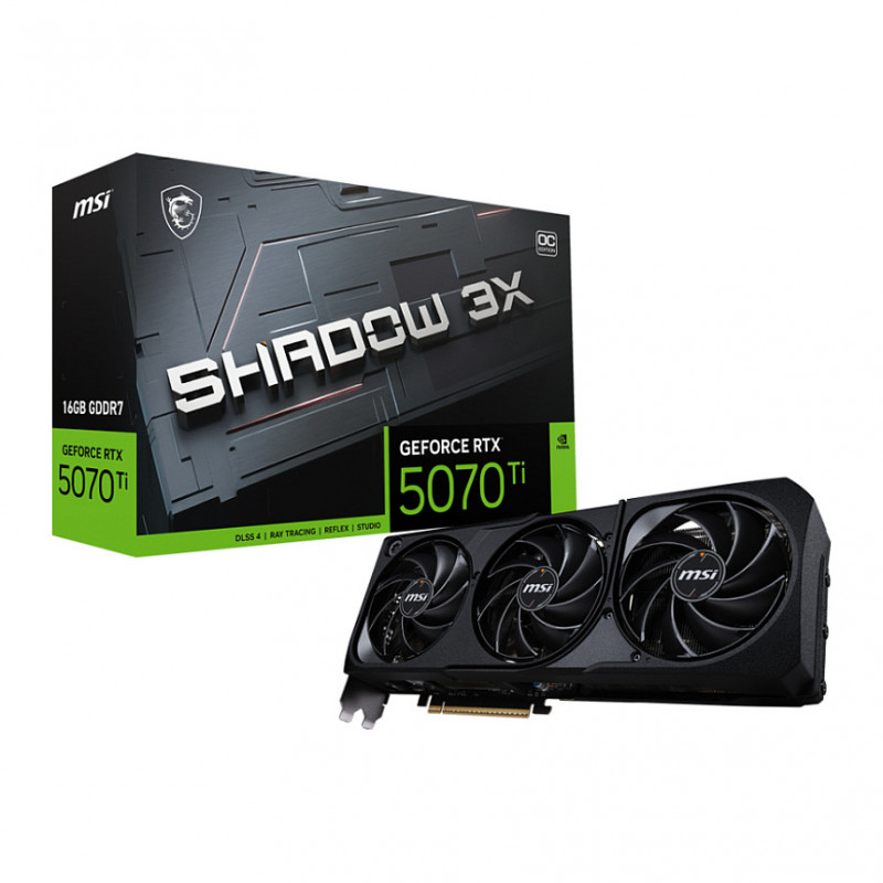 MSI GeForce RTX 5070 Ti 16G Shadow 3X OC graafikakaart, 16 GB GDDR7, 3 ventilaatorit
