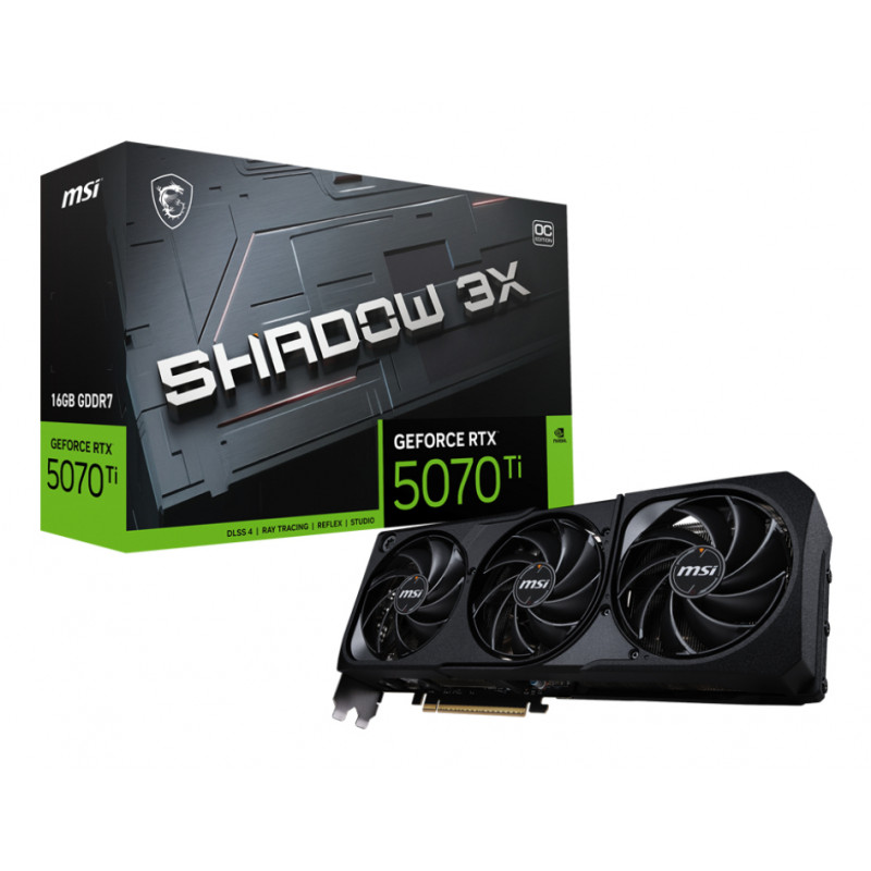 MSI GeForce RTX 5070 Ti 16G Shadow 3X OC graafikakaart, 16 GB GDDR7, 3 ventilaatorit