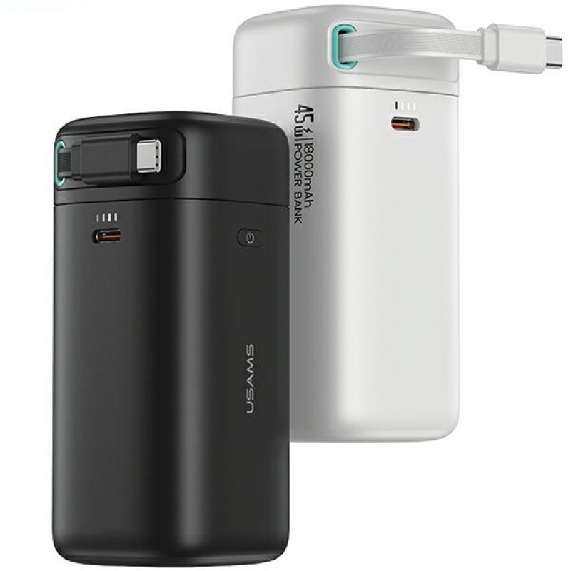 USAMS US-CD216 XMF Series akupank 18000 mAh, PD 45W kiirlaadimine, USB-C kaabliga, valge