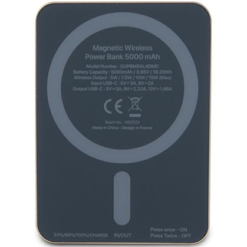 Guess GUPBM5AL4DMD 4G Strassed Metal Logo MagSafe induktsiooniga akupank 5000 mAh, 15W, kuldne