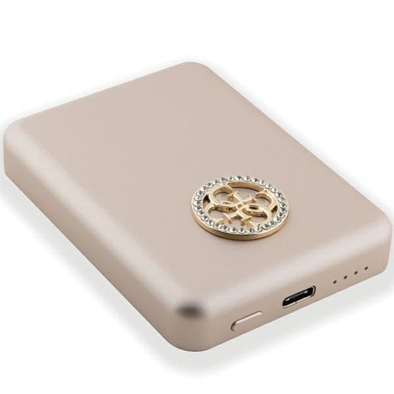 Guess GUPBM5AL4DMD 4G Strassed Metal Logo MagSafe induktsiooniga akupank 5000 mAh, 15W, kuldne